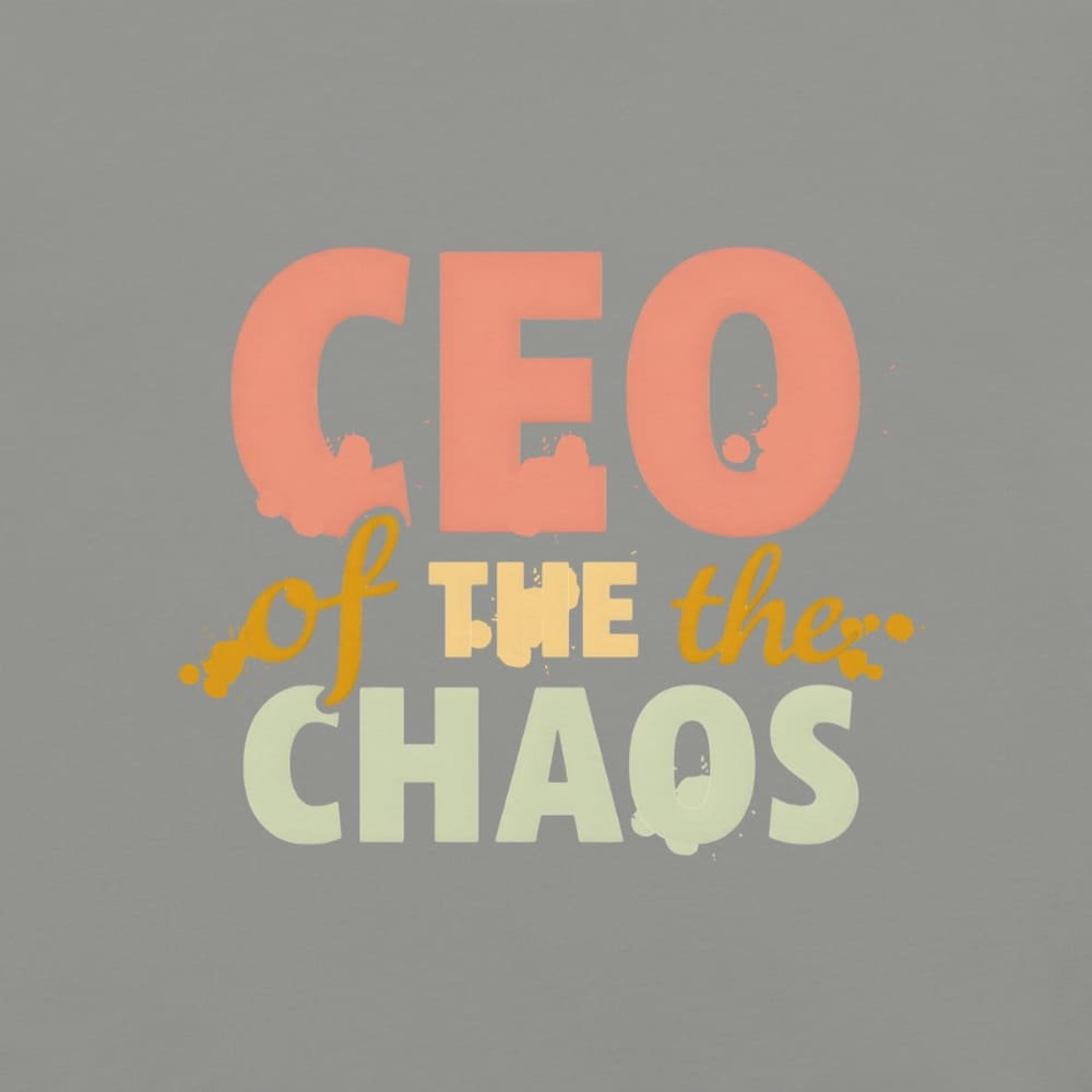CEO of the Chaos” printed on a heavyweight cotton t-shirt in soft pastel ink, laid flat with a minimal lifestyle background.