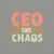 CEO of the Chaos” printed on a heavyweight cotton t-shirt in soft pastel ink, laid flat with a minimal lifestyle background.