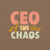 CEO of the Chaos” printed on a heavyweight cotton t-shirt in soft pastel ink, laid flat with a minimal lifestyle background.