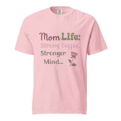 Mom Life: Strong Coffee, Stronger Mind” – Floral Typography T-Shirt for Moms | Relaxed Fit Cotton Tee