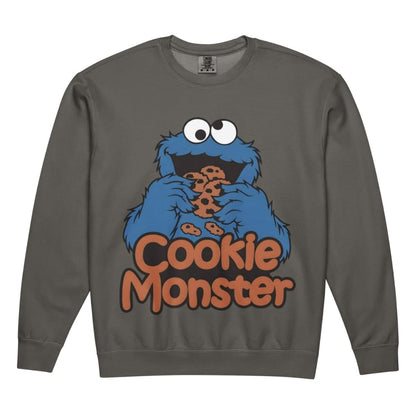 Gray sweatshirt with Cookie Monster graphic on a white background