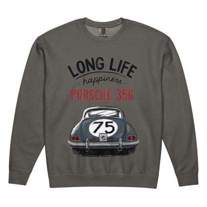 Gray sweatshirt with Porsche 356 design and text on a white background