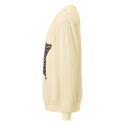 Beige sweatshirt with leopard print pocket on a white background