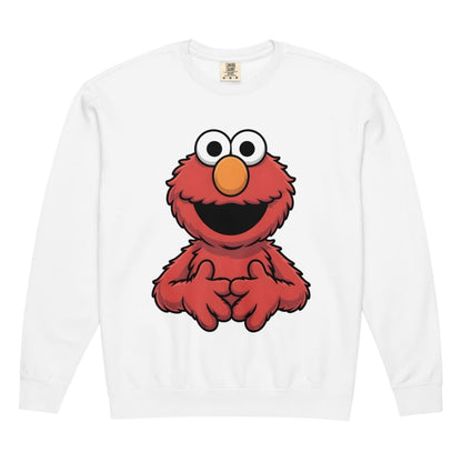White long-sleeve shirt with a red character design on a white background