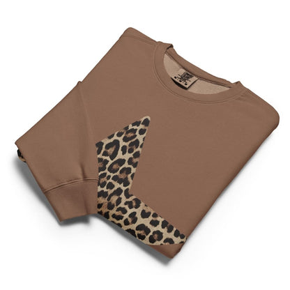 Brown sweatshirt with leopard print sleeve on a white background