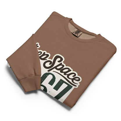 Brown sweatshirt with 'Keep Space' print on a white background