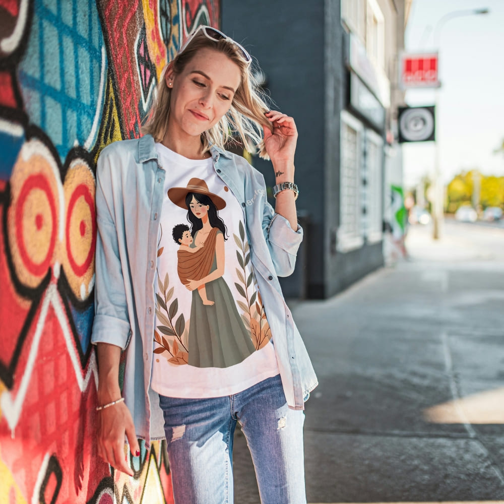 Botanical Babywearing Mom T-Shirt – Earth Tone Heavyweight Cotton Tee