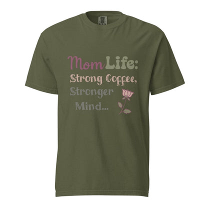 Mom Life: Strong Coffee, Stronger Mind” – Floral Typography T-Shirt for Moms | Relaxed Fit Cotton Tee