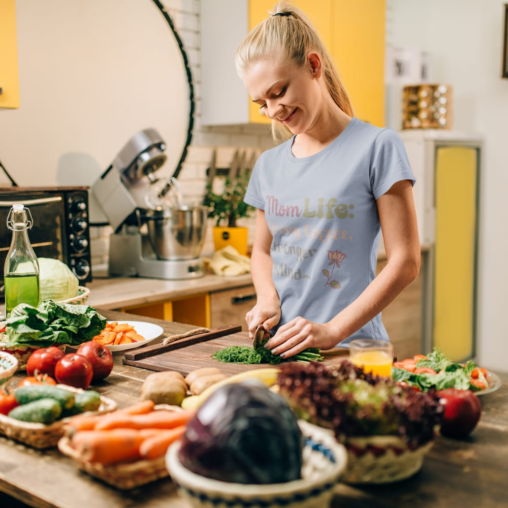 Mom Life: Strong Coffee, Stronger Mind” – Floral Typography T-Shirt for Moms | Relaxed Fit Cotton Tee