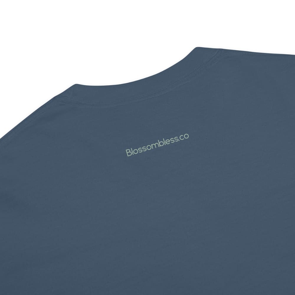 Close-up of a midnight blue t-shirt on a white background