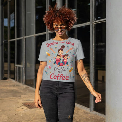 Twin Mom T-Shirt – Double the Love Double the Coffee – Heavy Cotton Tee