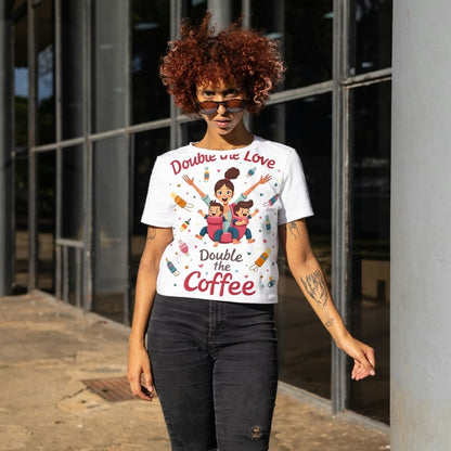 Twin Mom T-Shirt – Double the Love Double the Coffee – Heavy Cotton Tee