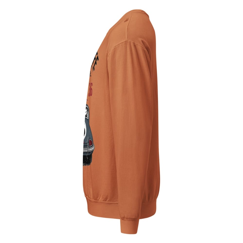 Orange sweatshirt with graphic design on a white background