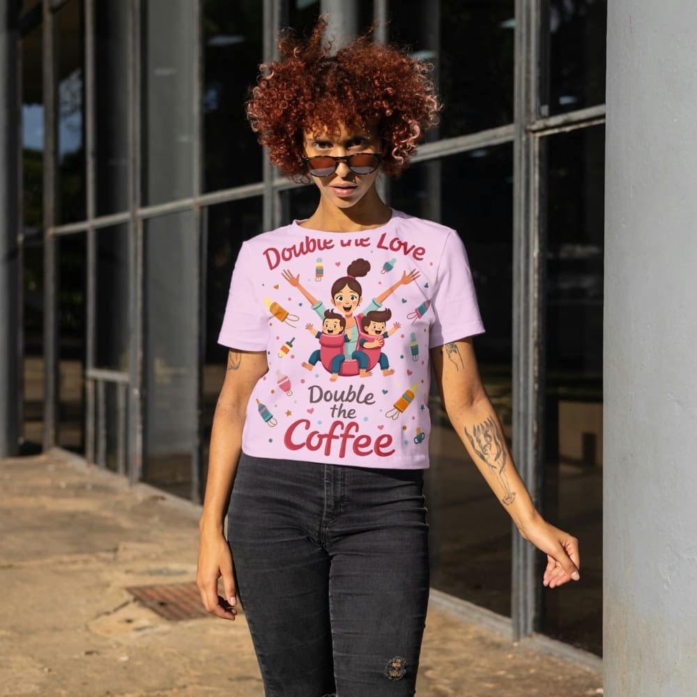 Twin Mom T-Shirt – Double the Love Double the Coffee – Heavy Cotton Tee