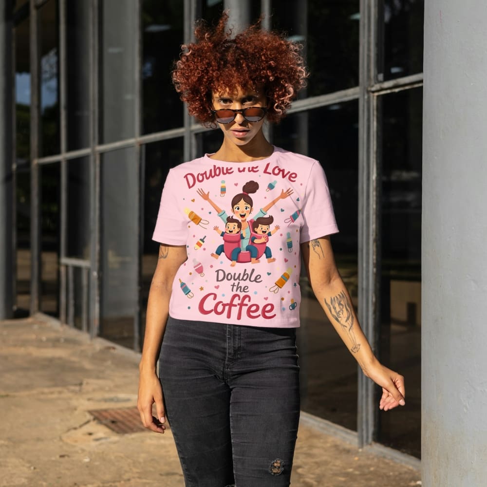 Twin Mom T-Shirt – Double the Love Double the Coffee – Heavy Cotton Tee