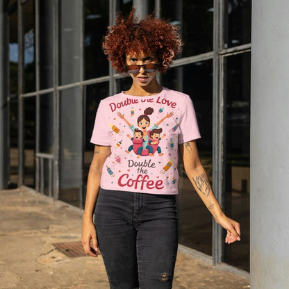 Twin Mom T-Shirt – Double the Love Double the Coffee – Heavy Cotton Tee