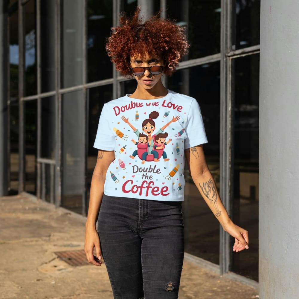 Twin Mom T-Shirt – Double the Love Double the Coffee – Heavy Cotton Tee