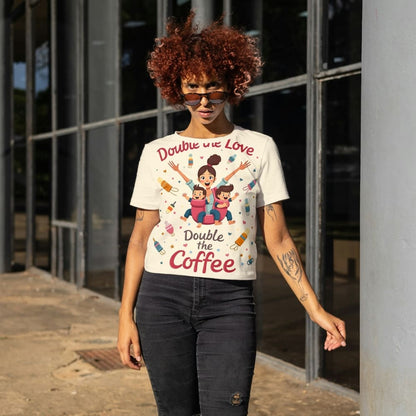 Twin Mom T-Shirt – Double the Love Double the Coffee – Heavy Cotton Tee