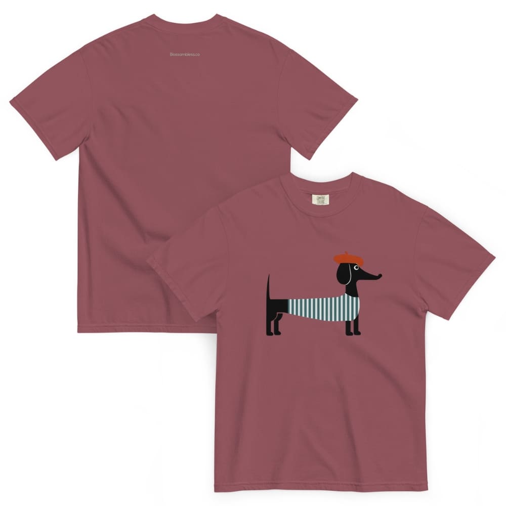 Brick t-shirt with a dachshund graphic on a white background
