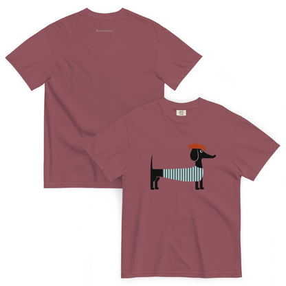 Brick t-shirt with a dachshund graphic on a white background