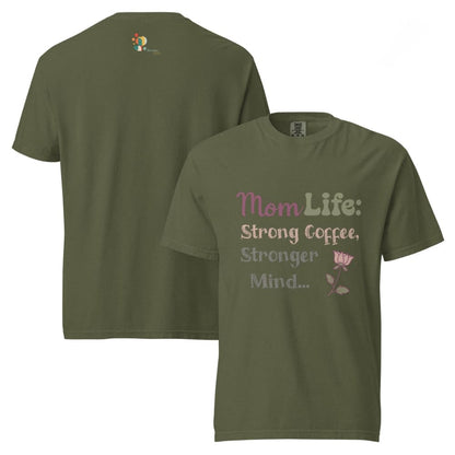 Mom Life: Strong Coffee, Stronger Mind” – Floral Typography T-Shirt for Moms | Relaxed Fit Cotton Tee
