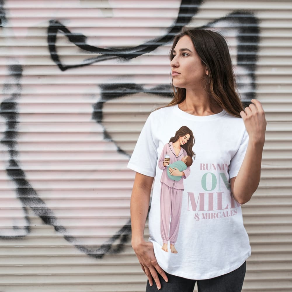 Running on Milk & Miracles T-Shirt – New Mom Gift – Garment-Dyed Cotton Tee