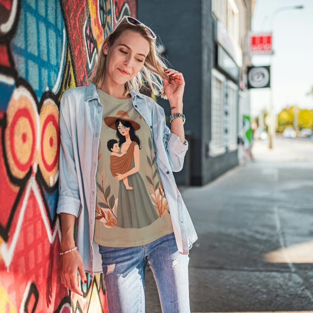 Botanical Babywearing Mom T-Shirt – Earth Tone Heavyweight Cotton Tee