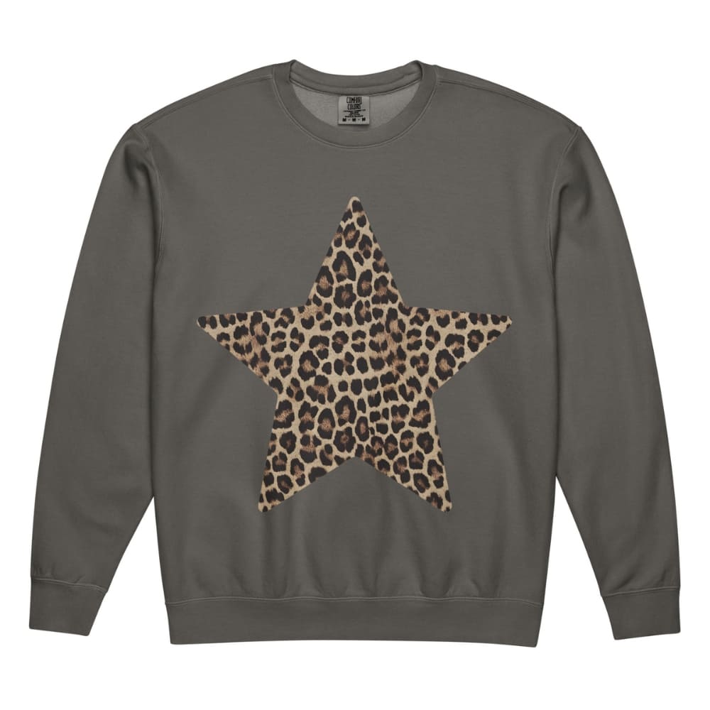 Gray sweatshirt with a leopard print star on a white background