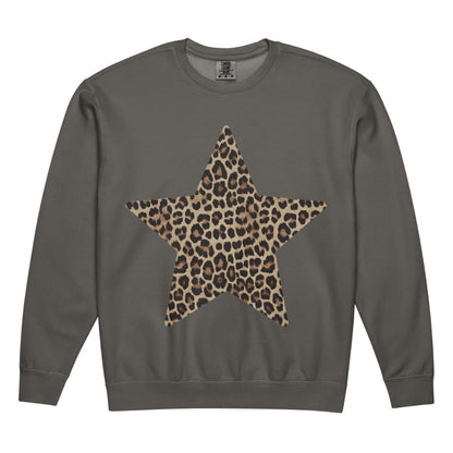 Gray sweatshirt with a leopard print star on a white background