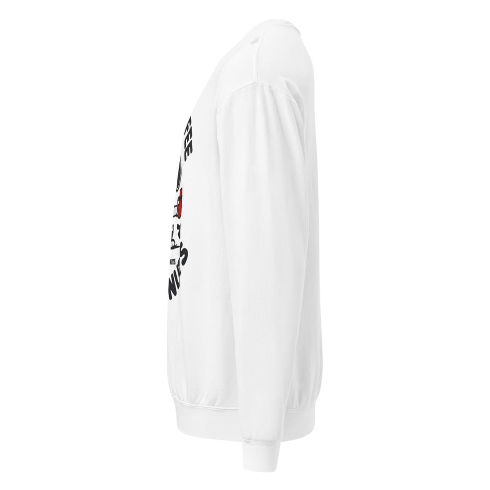 White long-sleeve shirt with black text on a white background