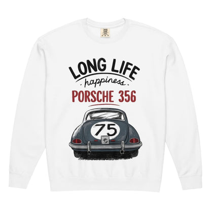 White long-sleeve shirt with Porsche 356 design and text on a white background