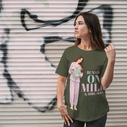 Running on Milk & Miracles T-Shirt – New Mom Gift – Garment-Dyed Cotton Tee