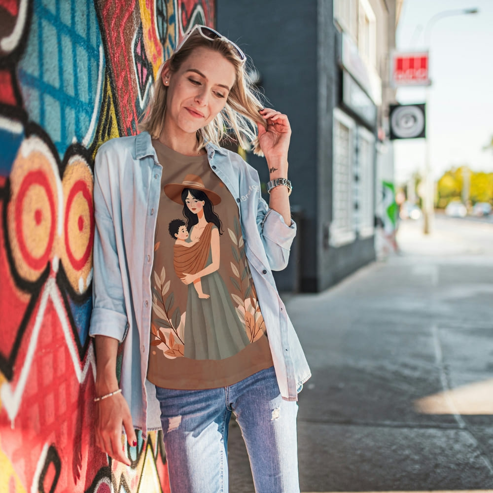 Botanical Babywearing Mom T-Shirt – Earth Tone Heavyweight Cotton Tee