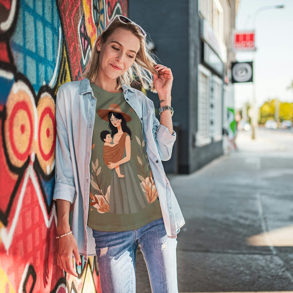 Botanical Babywearing Mom T-Shirt – Earth Tone Heavyweight Cotton Tee