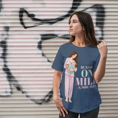 Running on Milk & Miracles T-Shirt – New Mom Gift – Garment-Dyed Cotton Tee