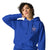 Funny embroidered nurse hoodie with pastel text saying 