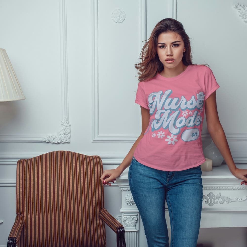 Nurse Mode On T-Shirt – Cute Pastel Nurse Tee – Garment-Dyed Cotton Shirt