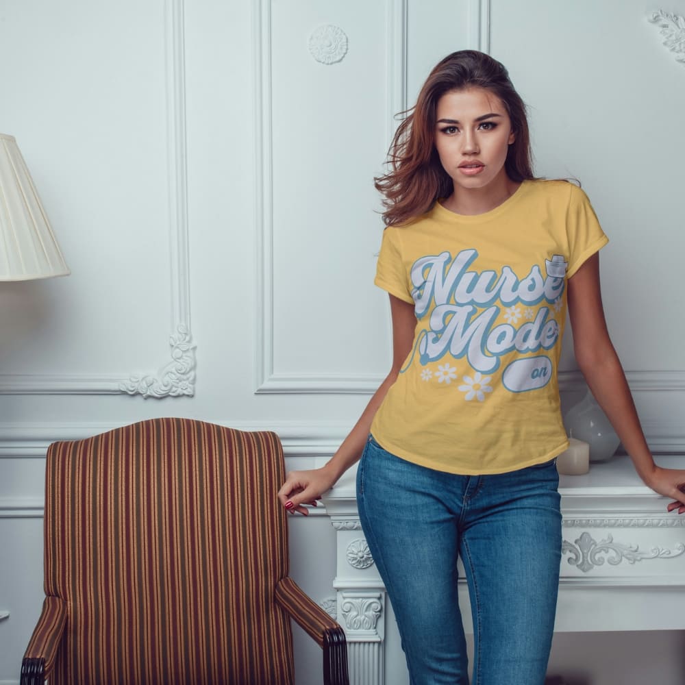 Nurse Mode On T-Shirt – Cute Pastel Nurse Tee – Garment-Dyed Cotton Shirt