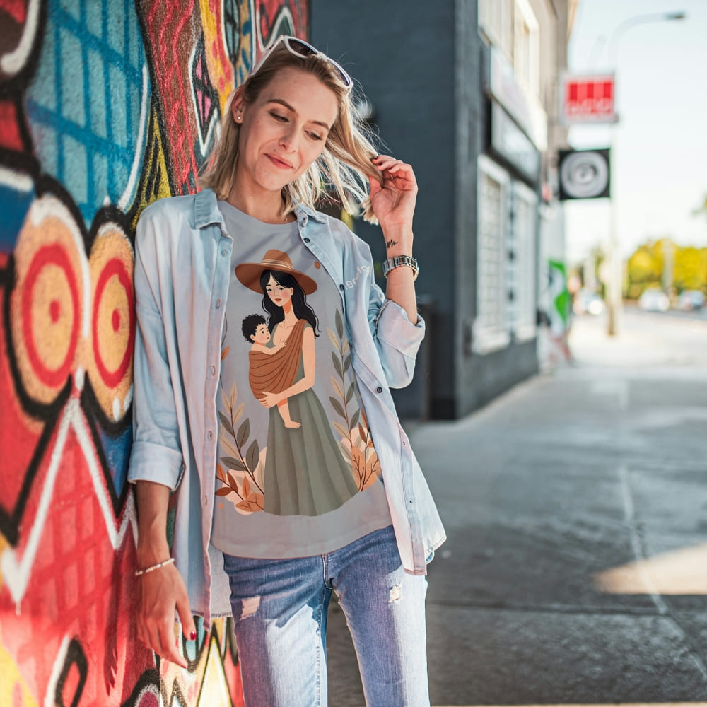 Botanical Babywearing Mom T-Shirt – Earth Tone Heavyweight Cotton Tee