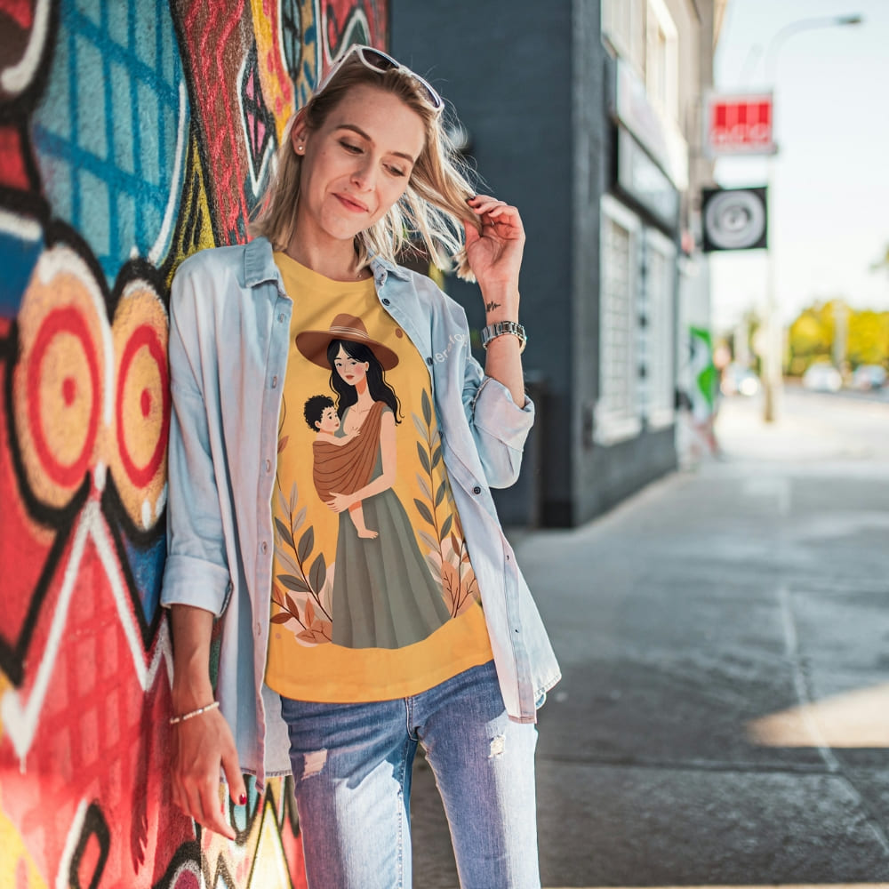 Botanical Babywearing Mom T-Shirt – Earth Tone Heavyweight Cotton Tee