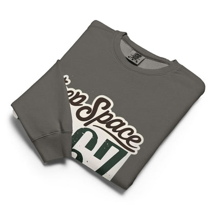 Folded gray sweatshirt with 'Keep Space 9' graphic on a white background