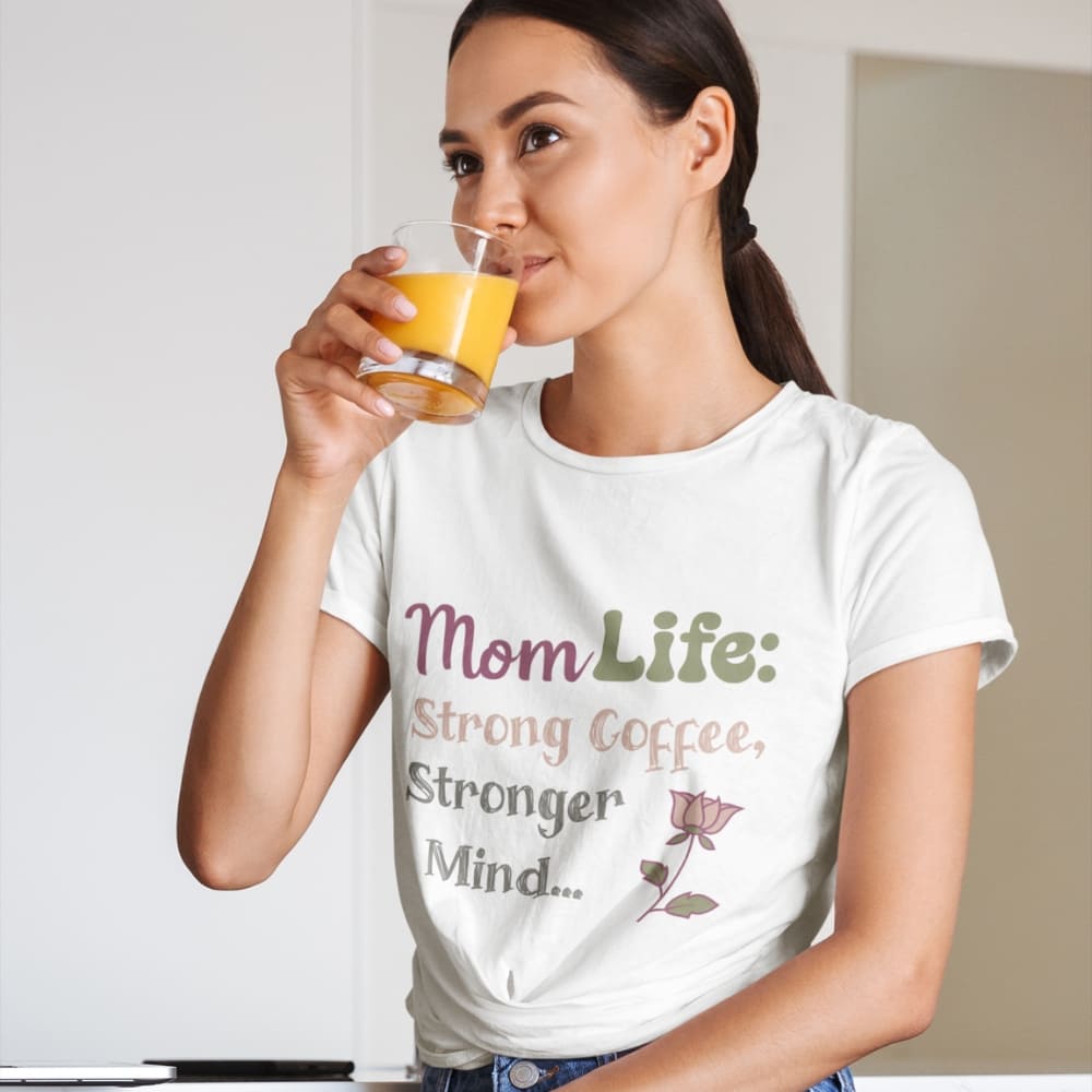 Mom Life: Strong Coffee, Stronger Mind” – Floral Typography T-Shirt for Moms | Relaxed Fit Cotton Tee