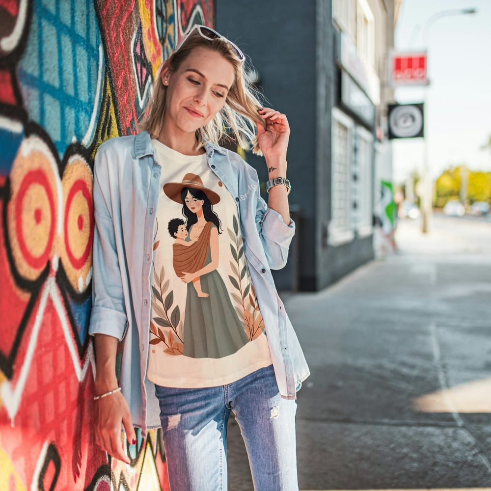 Botanical Babywearing Mom T-Shirt – Earth Tone Heavyweight Cotton Tee