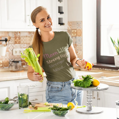 Mom Life: Strong Coffee, Stronger Mind” – Floral Typography T-Shirt for Moms | Relaxed Fit Cotton Tee