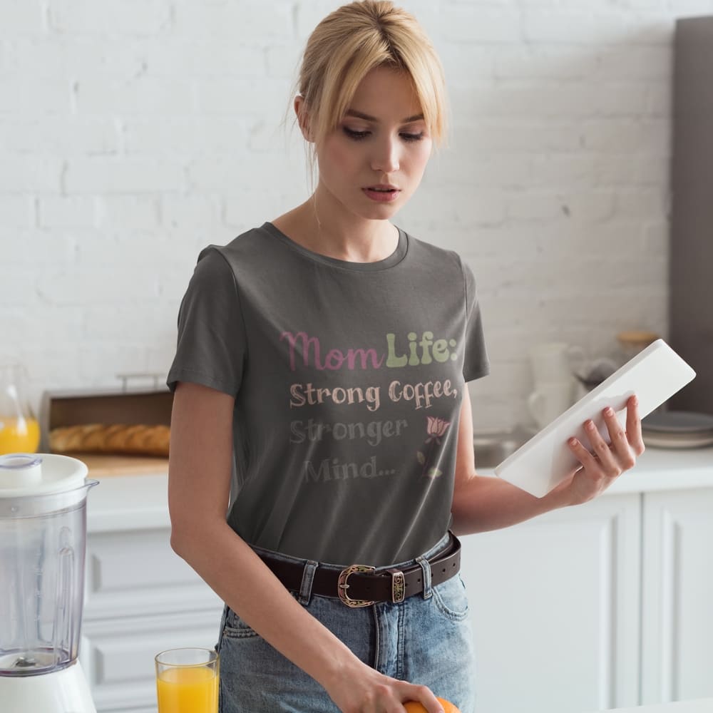 Mom Life: Strong Coffee, Stronger Mind” – Floral Typography T-Shirt for Moms | Relaxed Fit Cotton Tee