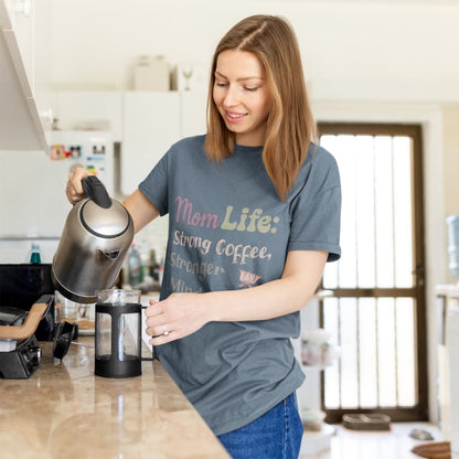 Mom Life: Strong Coffee, Stronger Mind” – Floral Typography T-Shirt for Moms | Relaxed Fit Cotton Tee