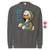 Gray sweatshirt with cartoon duck character and text on a white background