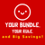Red background with a white smiley face icon and promotional text about bundles and savings.