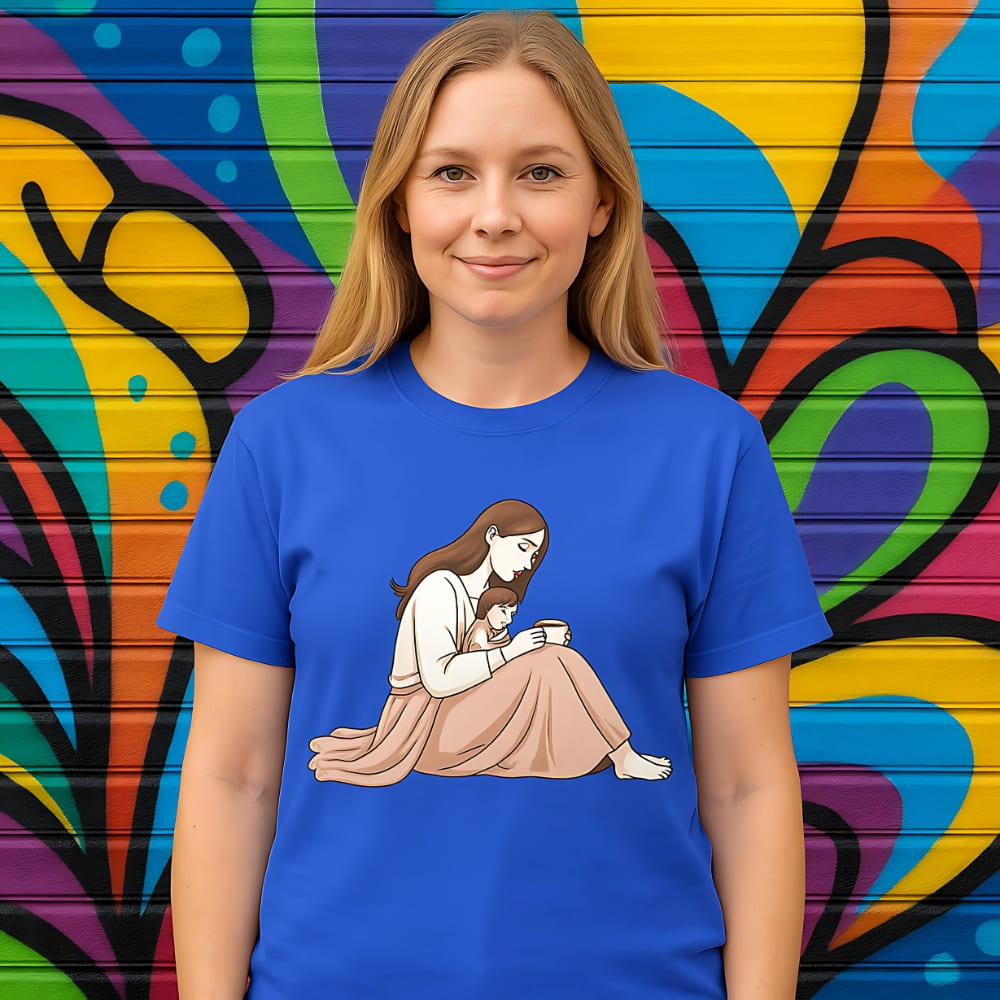 Peacaeful Mom and Child Coffee T-Shirt – Garment-Dyed Cotton Comfort