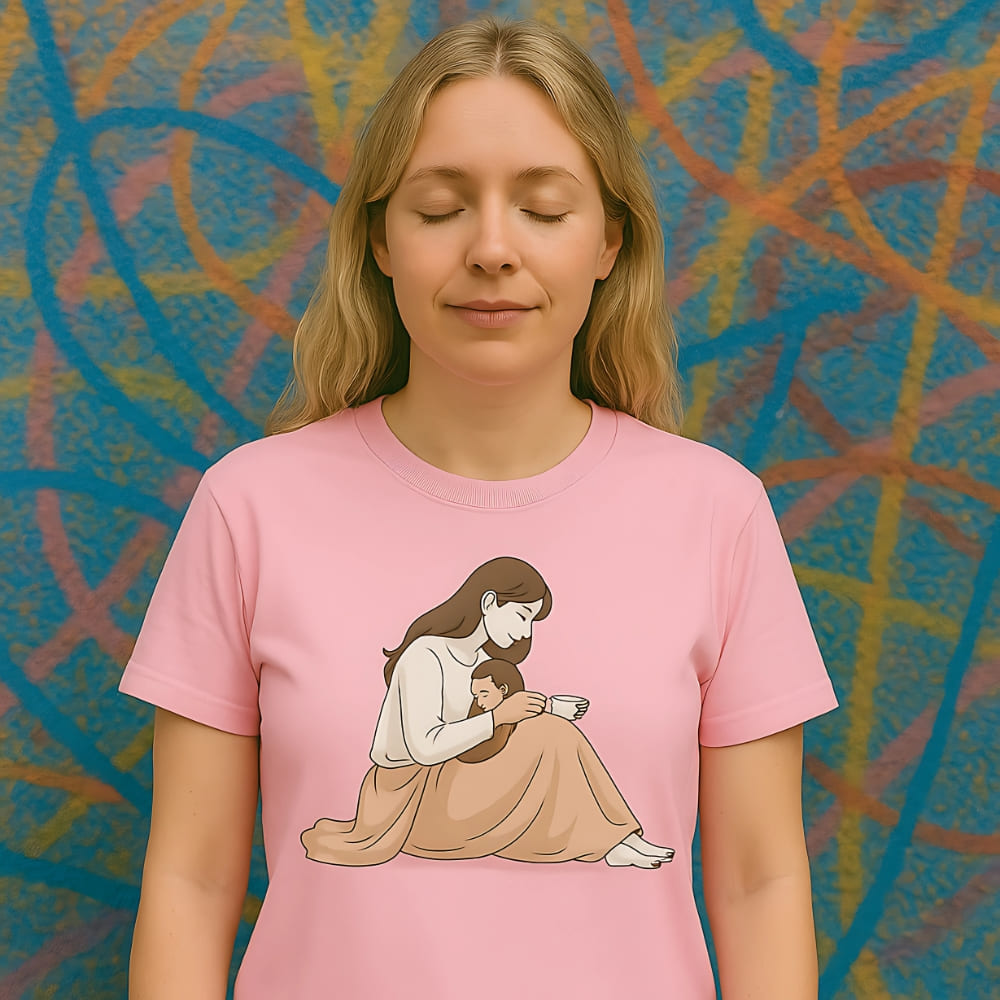Peaceful Mom and Child Coffee T-Shirt – Garment-Dyed Cotton Comfort